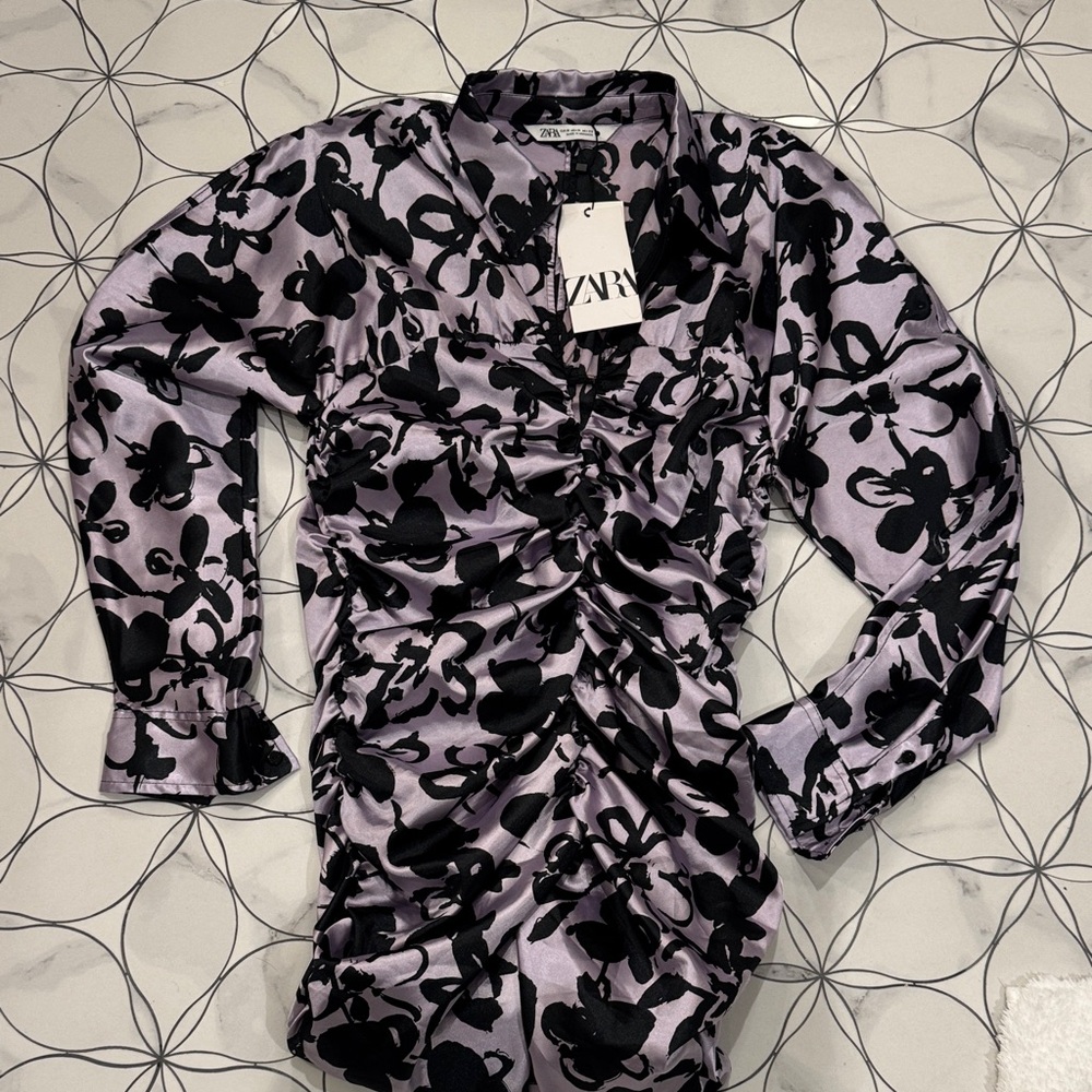 Zara Black and Lavender Floral Dress